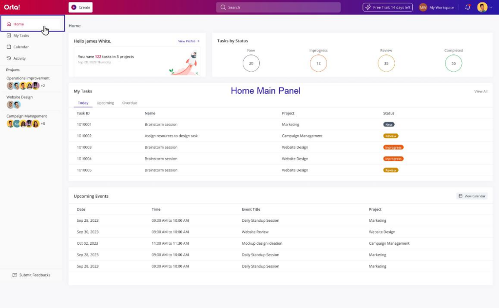 Home panel layout